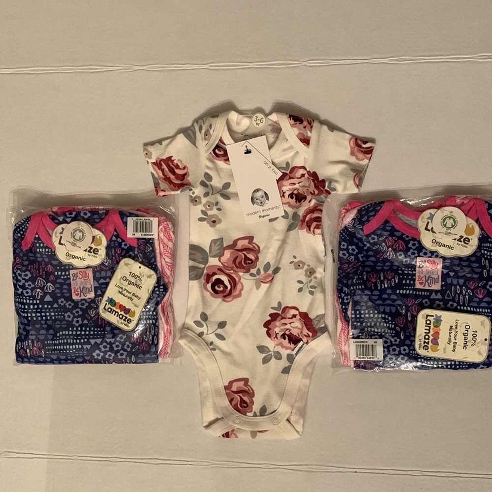 Lamaze Organic 6M Gerber Moments 3-6M Infant Bodysuits Size 3-6M Pink Blue New
